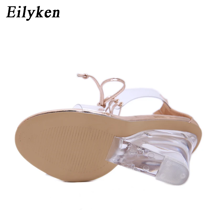 EilyKen/Новинка года; женские босоножки на молнии; модные босоножки на высоком каблуке с открытым носком и ремешком на щиколотке, украшенные кристаллами; пикантные прозрачные босоножки на танкетке со шнуровкой из ПВХ