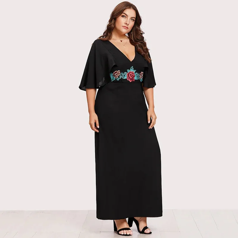Женское платье большого размера летнее вечернее черного цвета большое Макси для