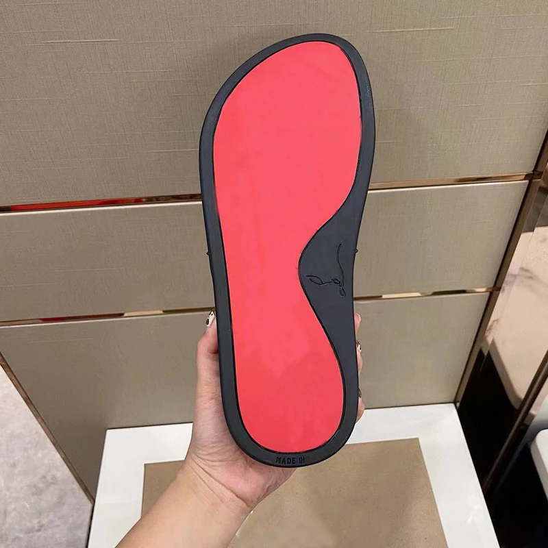

Summer Red Bottom Studded Slippers Men's Slides Sandals Designer High Quality Indoor And Beach Platform Male Shoes