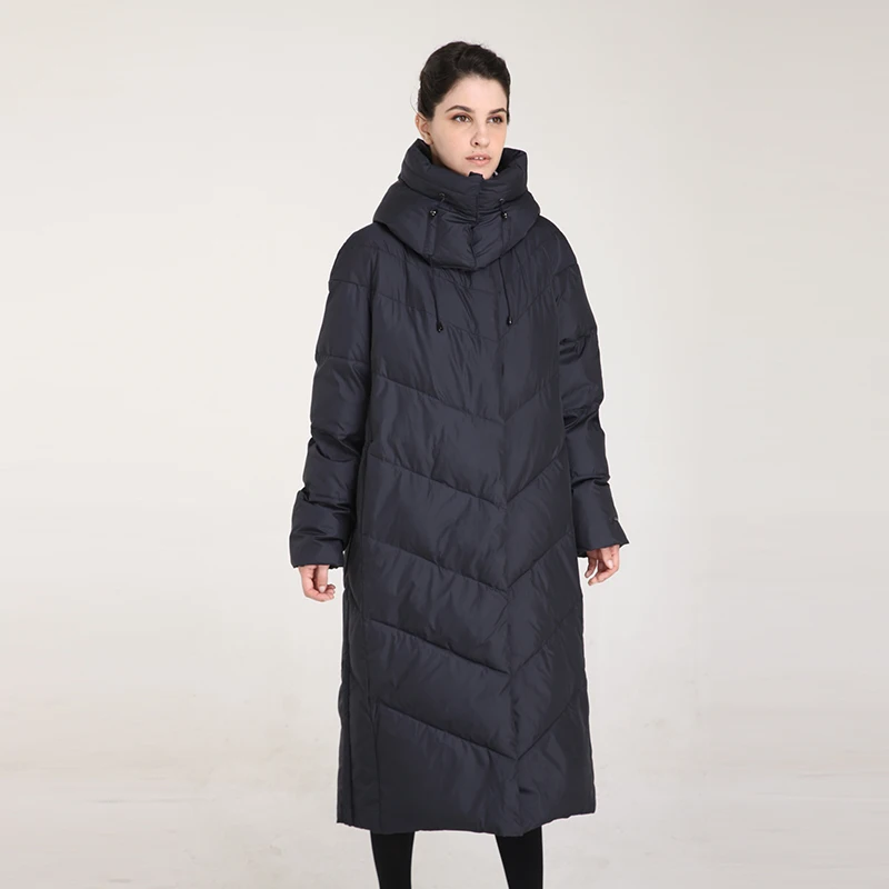 Женская однотонная куртка BURELLA длинная хлопковая с высоким воротником