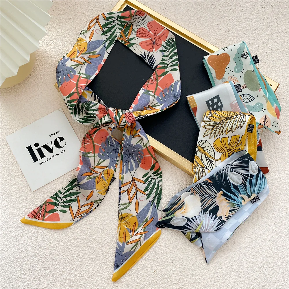 

Fashion Small Silk Scarf For Women 2021 New Print Handle Bag Ribbon Brand Fashion Head Scarf Small Long Skinny Scarves Wholesale
