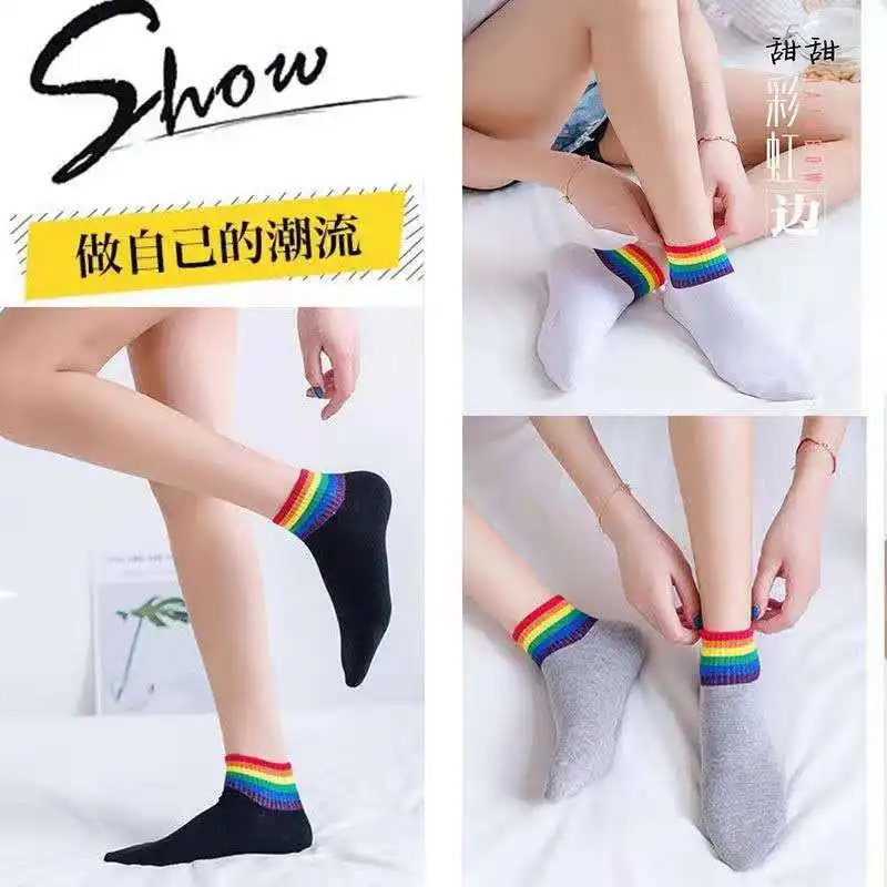 Fashion Socks Cotton Rainbow Stripes Christmas Gift Classic Warm Casual Tide Harajuku Funny Cute Pop Korean Socks For Women