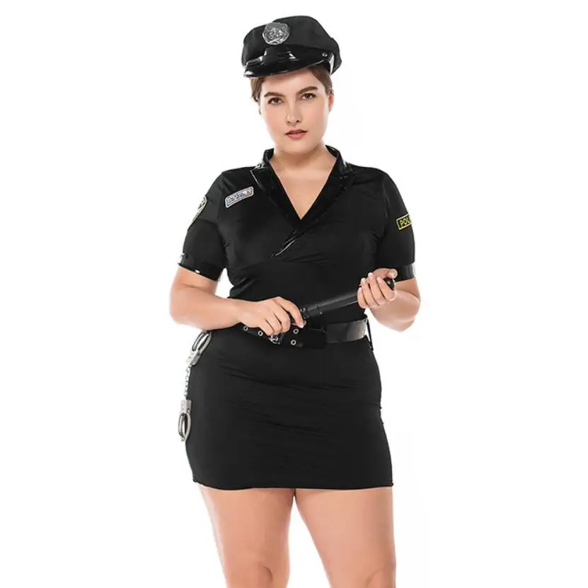 

Размера плюс взрослый женский костюм полицейского полицейских черный полицейский форма Хэллоуин полиции женщин костюмированной вечеринки наряд