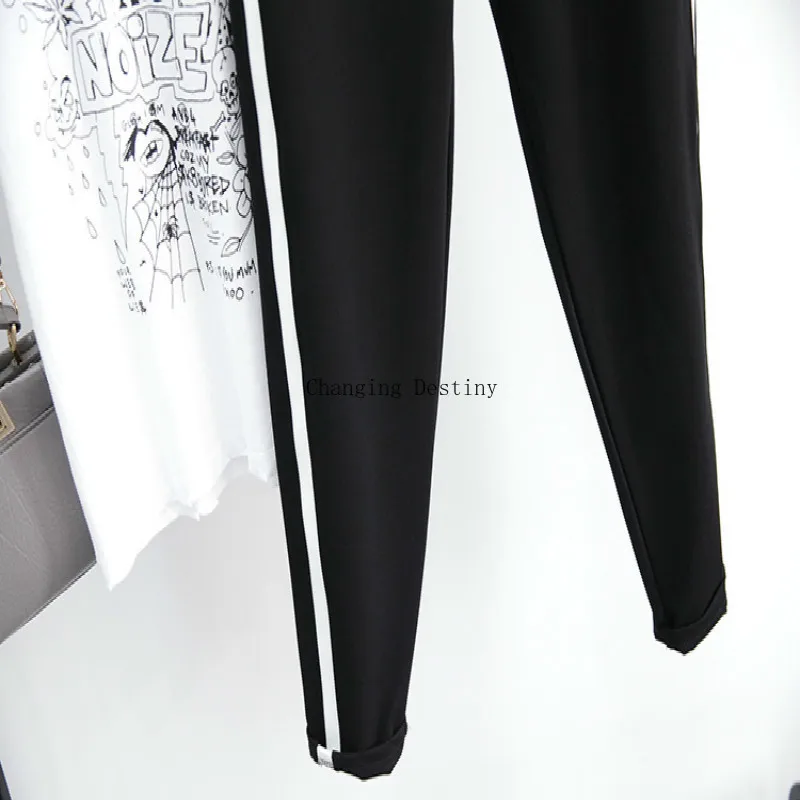 Женские штаны шаровары S XXL весенние свободные в полоску по щиколотку черного и