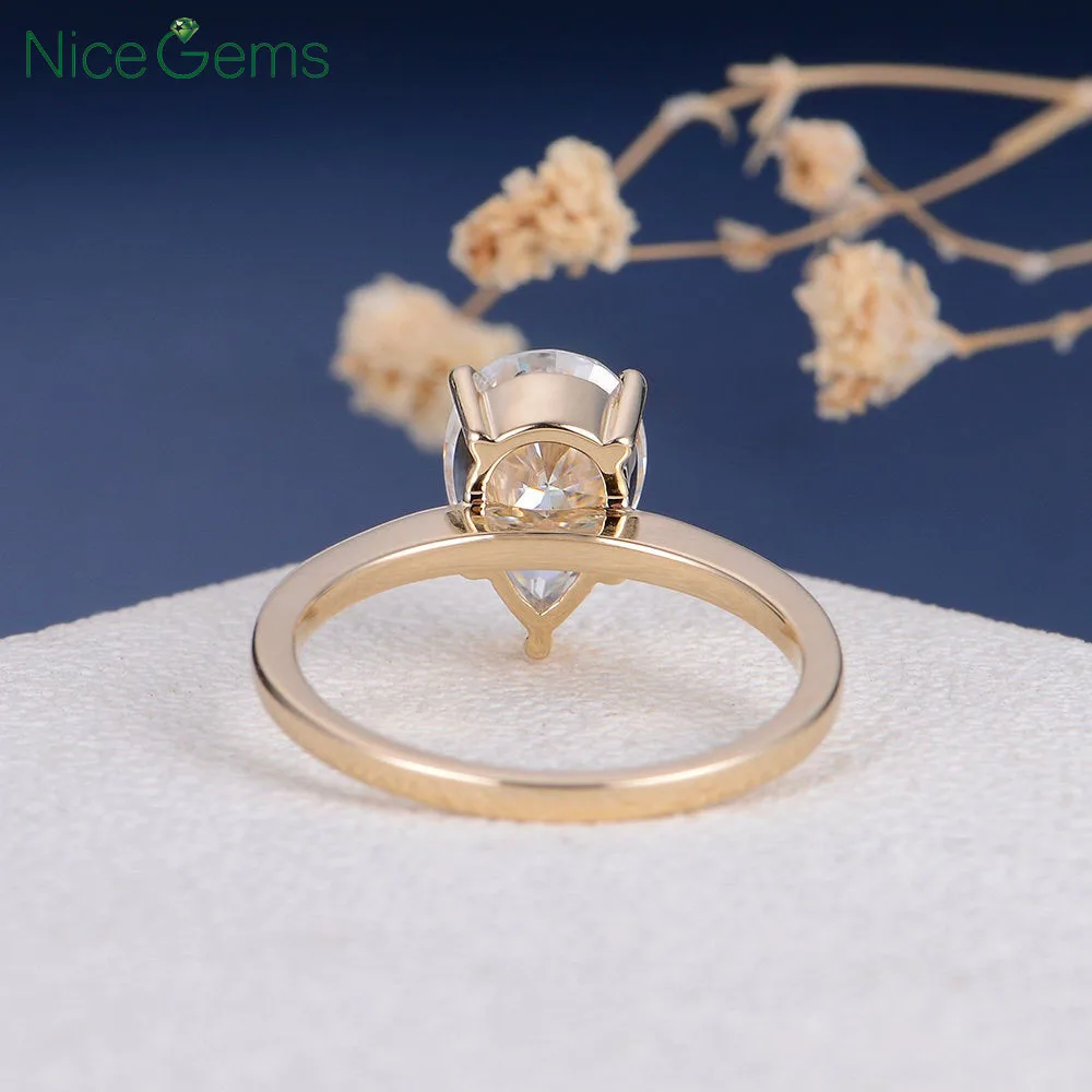 NiceGems 18K желтое золото 2 карата грушевидная огранка муассанит обручальное кольцо 5