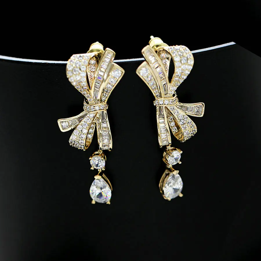 

1 Pair Clear CZ Bowknot Drop Earrings Trendy Water Drop Tassel Earrings Women Party Accessory Gift