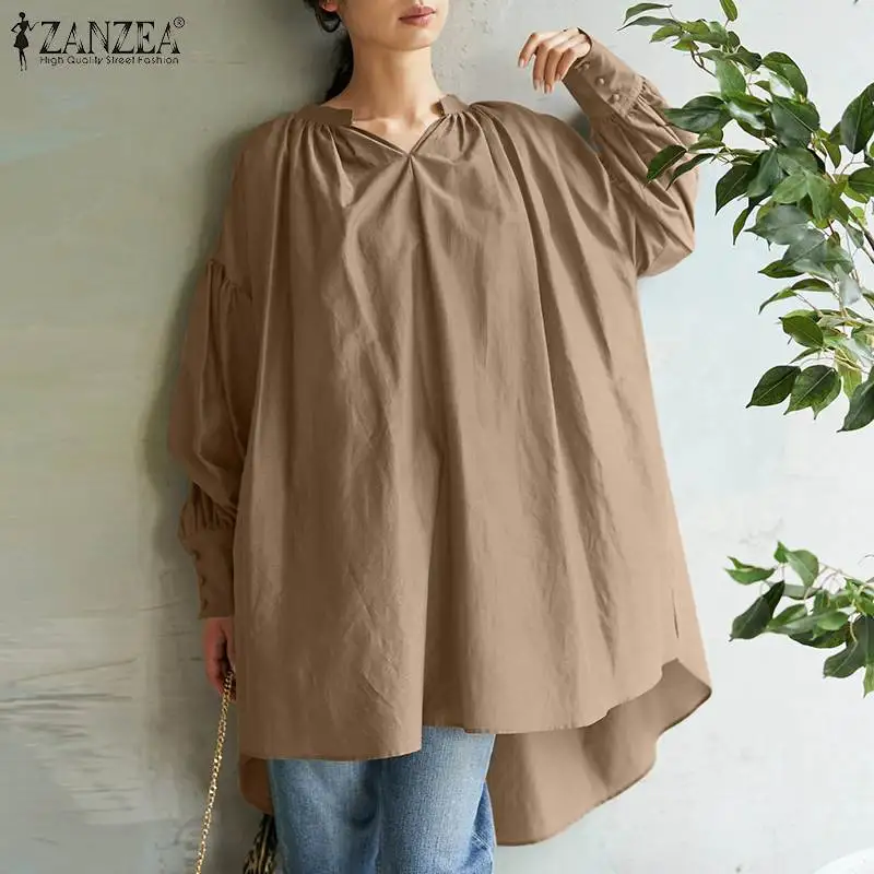 

Модная женская блузка ZANZEA с длинным рукавом-фонариком, Весенняя элегантная однотонная Свободная рубашка, Повседневная Туника, топы, рабочи...