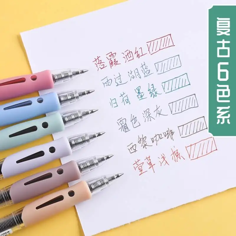 

2022 6pcs Colour Pencil Retro Color Press Gel Pen Student Notes Graffiti DIY Greeting Card Pen