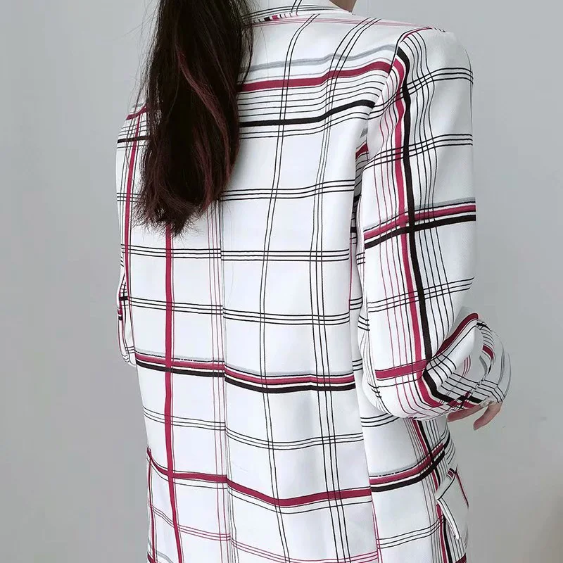 

Spring and autumn women's jacket casual plaid double-breasted pocket decorative jacket