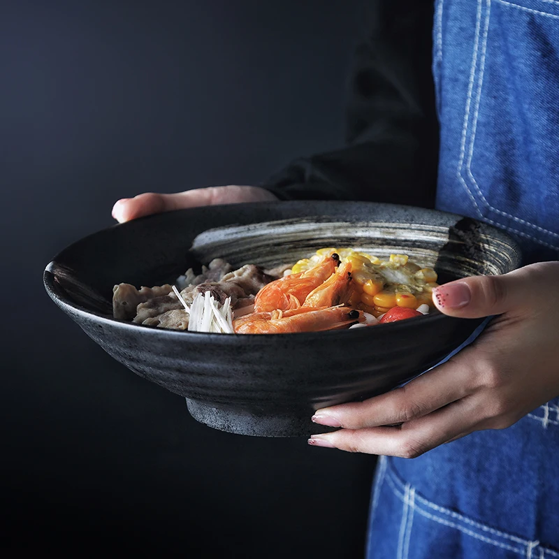 

Креативная керамическая чаша, большая емкость для лапши, Бамбуковая чаша, чаша для фруктов, овощей, салата, чаша для супа, рамен