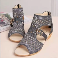 jarycorn 2020 new style women summer hollow out faux leather rhinestones thick heel zipper sandals shoes eur 35 41