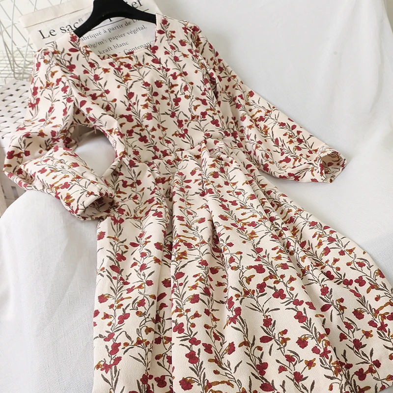 Gaganight вельветовое весенне осеннее цветочное женское длинное платье винтажное с