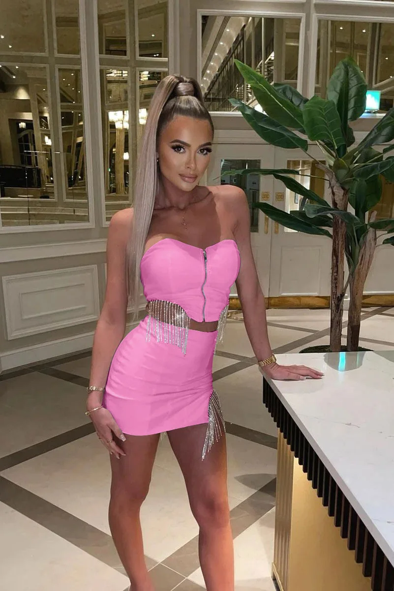 Соблазнительная уличная одежда Стразы юбки с бахромой комплект из 2 предметов