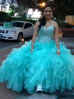 glittering sequins crystal blue quinceanera dresses 2020 new sweetheart lace up sweet 16 years princess prom dress