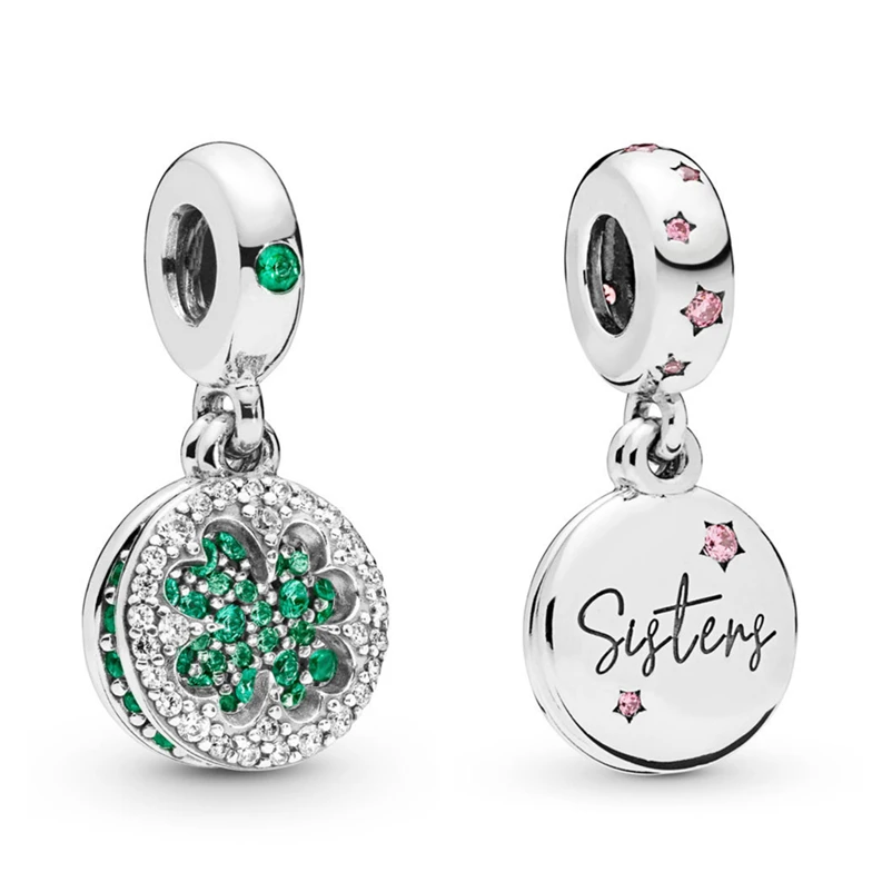 

Кулон Baofu из стерлингового серебра 925 пробы, блестящий зеленый четырехлистный клевер и розовые звезды, подходит для оригинального ожерелья, ...