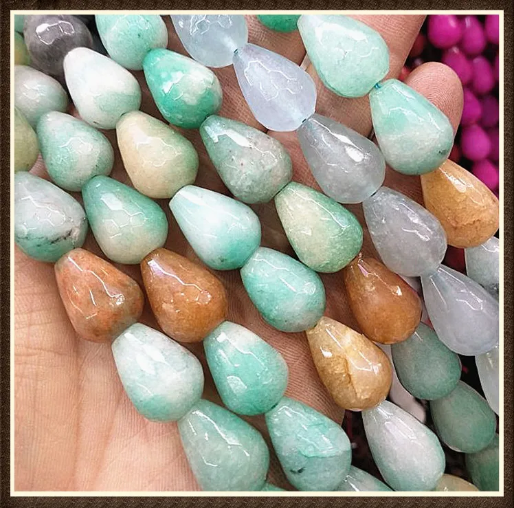 

20pcs nature white jade stone dropwater shape 13x18mm faceted stone beads accessories for women earring drops new arrivals