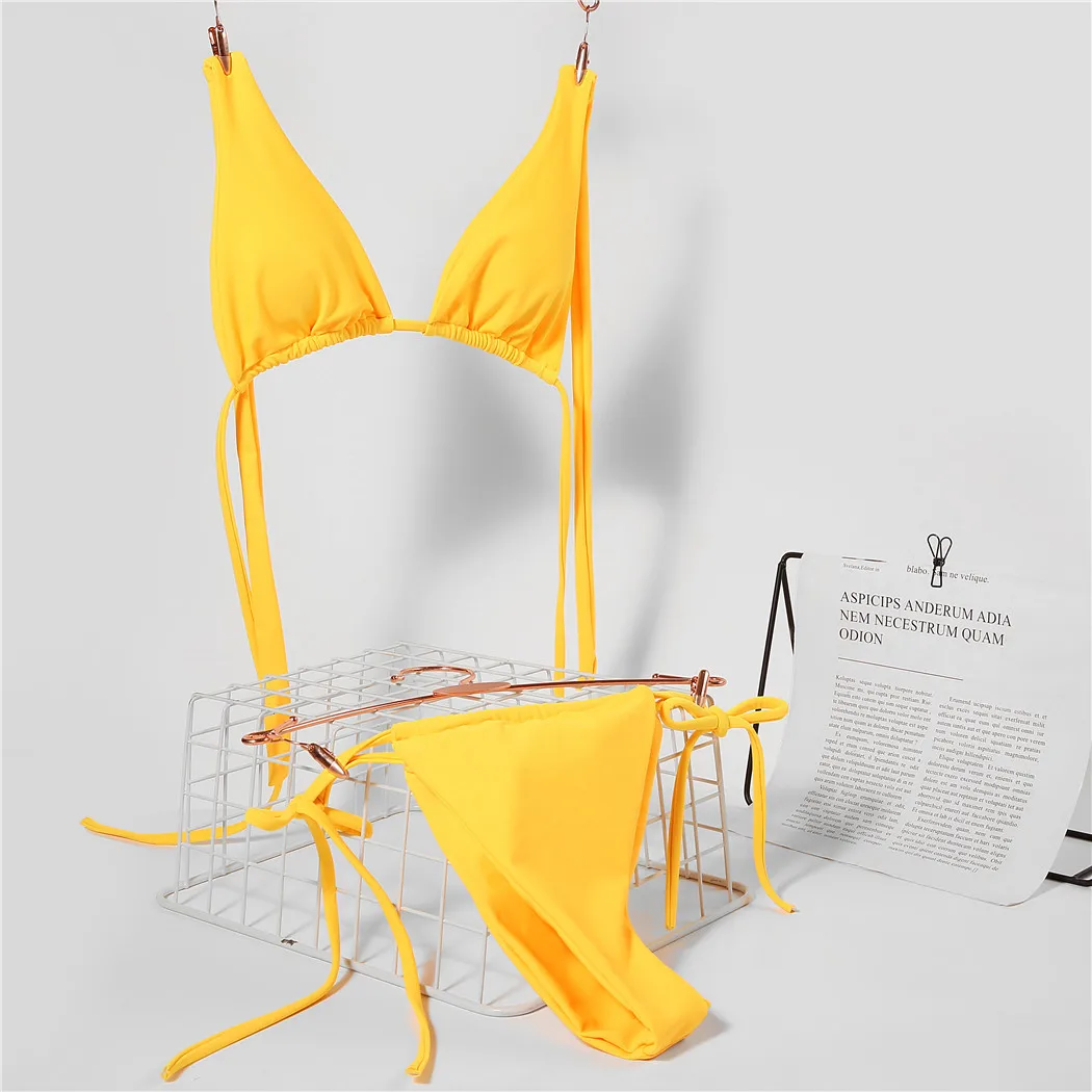 

Новинка 2022, женское бикини на бретельках, Раздельный купальник, женский сексуальный однотонный купальник на бретельках, сексуальный купаль...