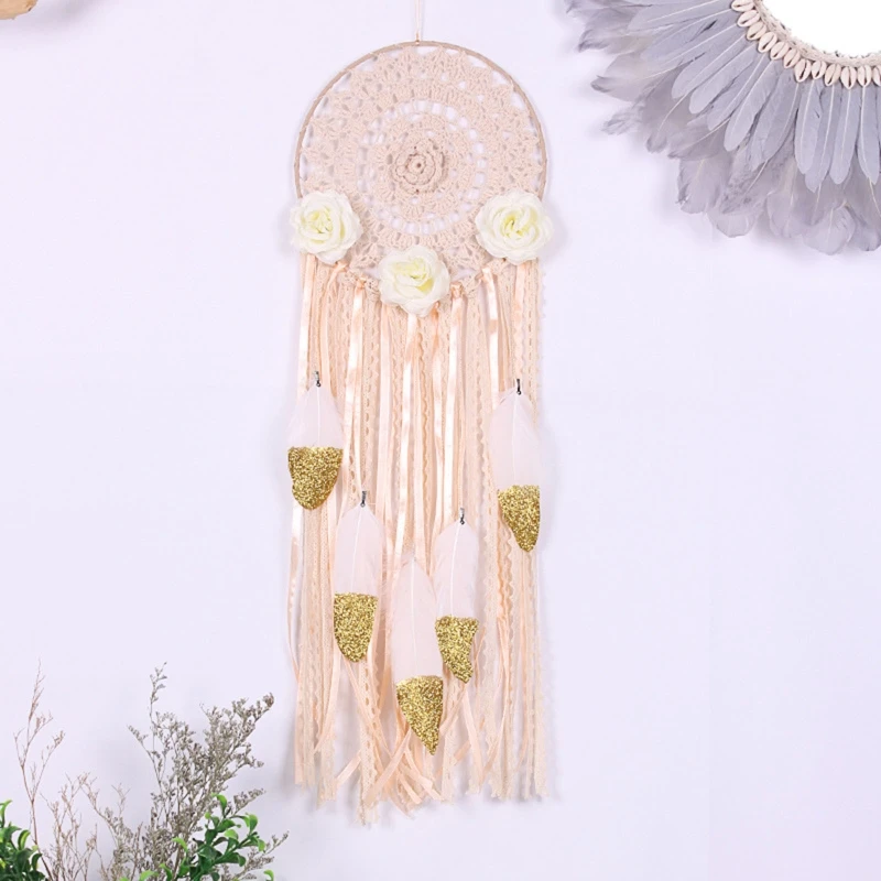 

Handmade Flower Tassel Dream Catcher Feather Wall Hanging Dreamcatcher Ornament