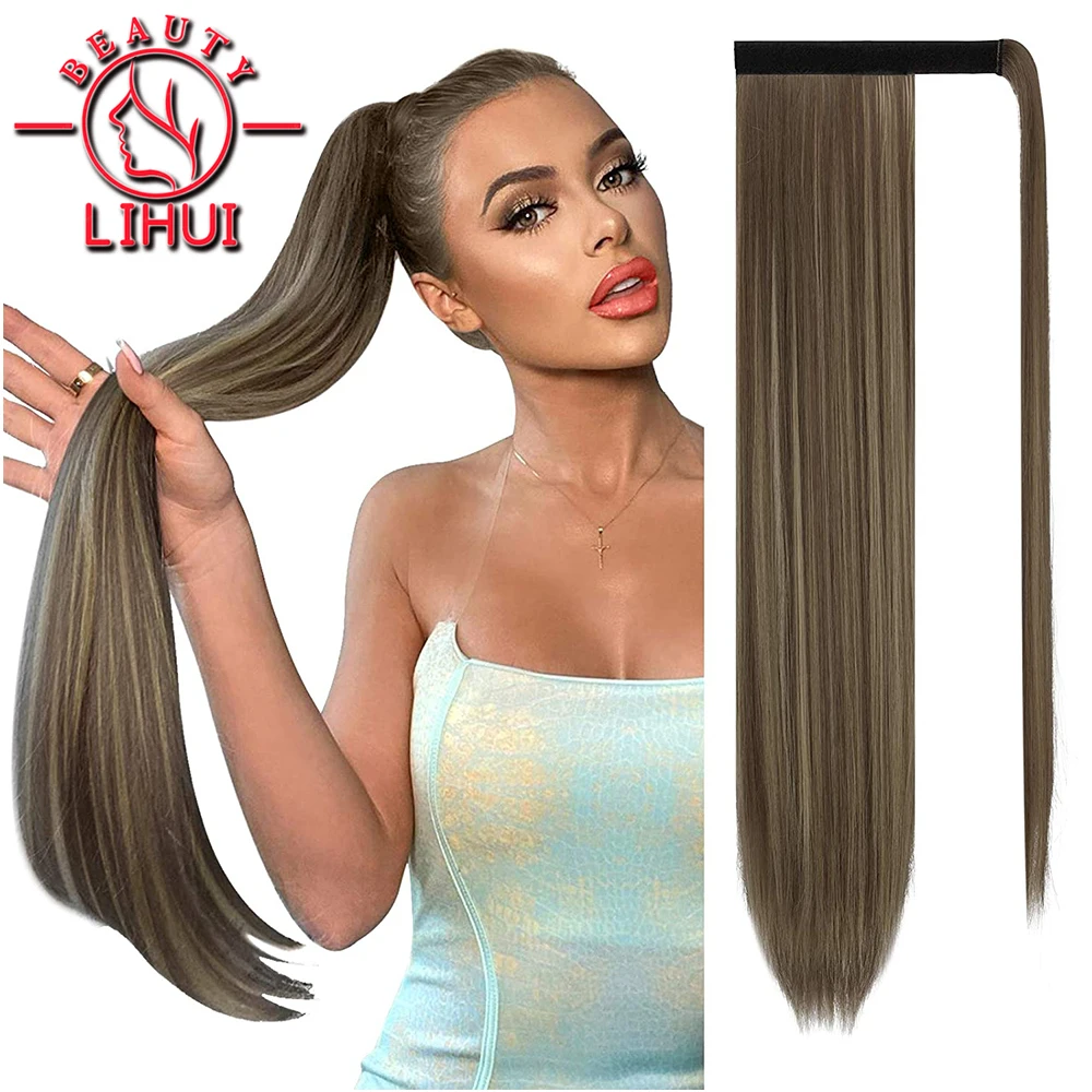 

Ponytail Hair Extensions Yaki Ponytail Fake Hair Long Straight Synthetic Wrap Around Clip In Hair Ponytail Natural Wig
