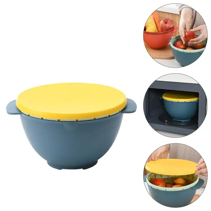 

1 Set Double-layer Hollow Fruit Vegetable Drain Baskets Microwave Oven Steamers