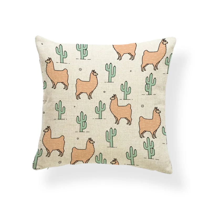 

Animal Alpaca Flower Cushion Cover Cactus Party Llama Pillow Case Tropical Vintage Chair for Sofa Throw Linen Pillows 45x45cm