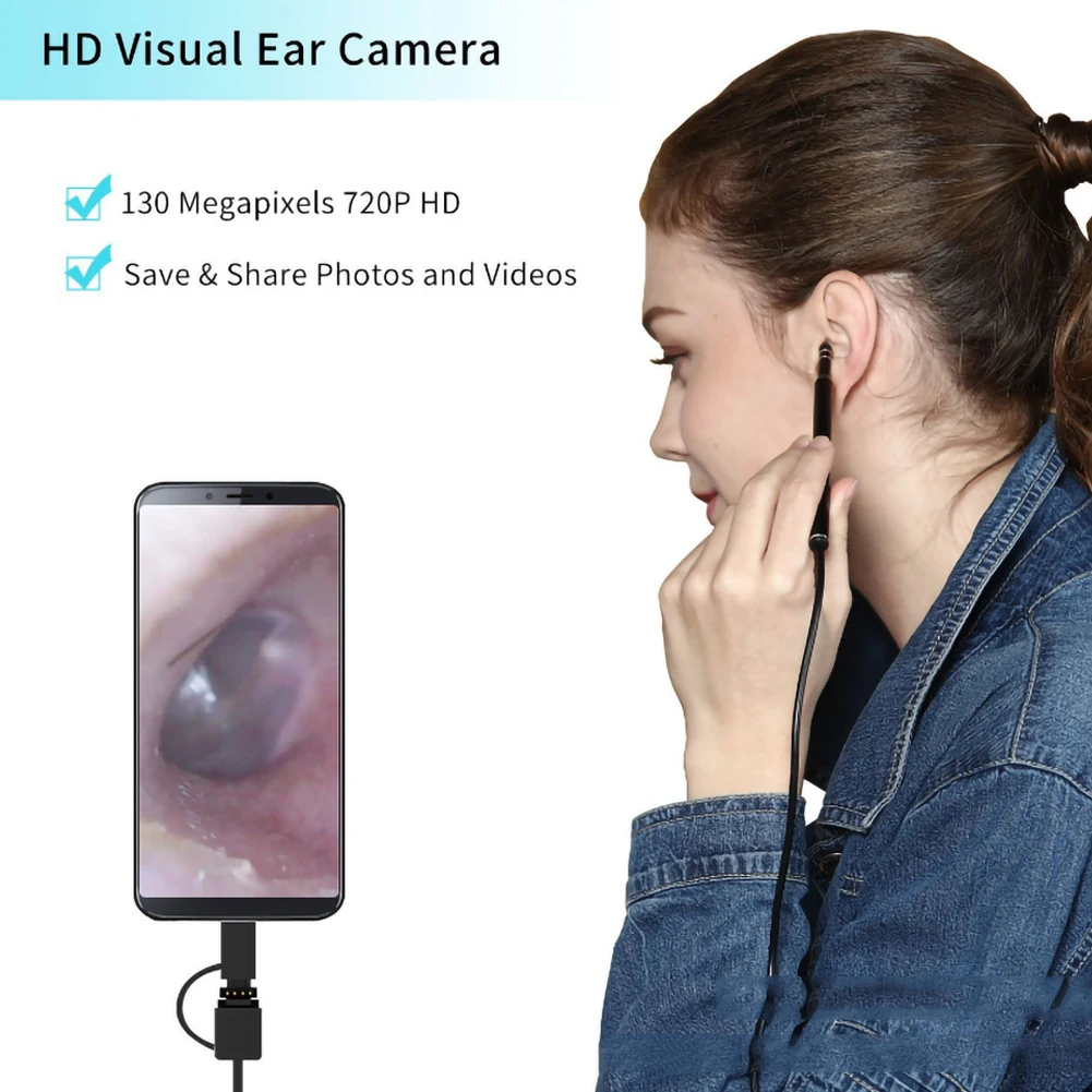 Беспроводной отоскоп для чистки ушей 5 мм Wi-Fi HD 720P камера 3 в 1 USB эндоскоп