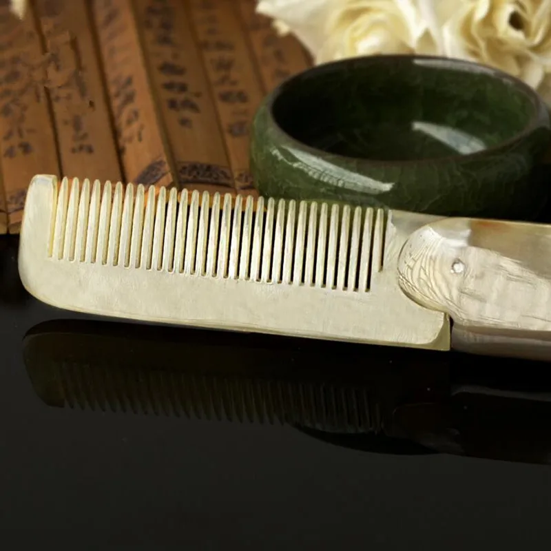 

1 Pc portable comb hair care tool yak horn comb foldable pocket clip beard and beard styling tool