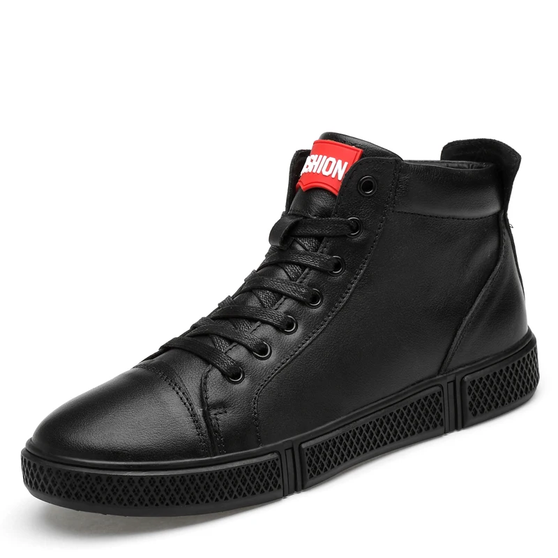 

men's casual plus size genuine leather boots winter snow ankle boot flat platform shoes black white zapatos de hombre botas male