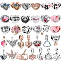 cz rainbow heart pendant fit original pandora charms bracelet hearts beads diy fine jewelry for women family forever couple gift