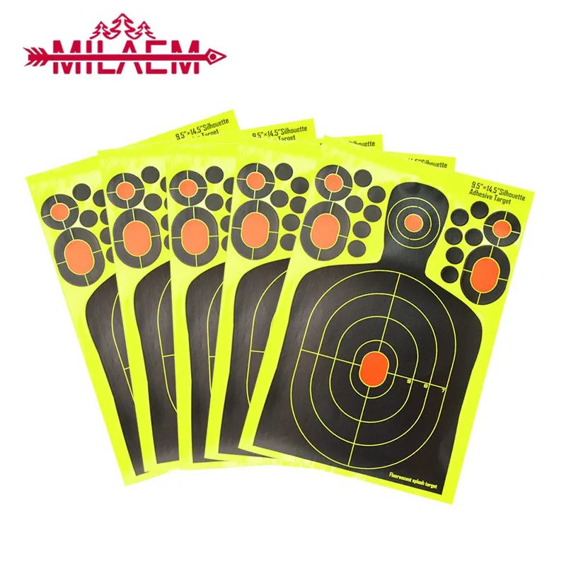 

12Pcs Achery Target Paper Adhesive Silhouette Poor Splatter Reactive Paper Target Fluorescent Rifle Pistol Shooting Accessories