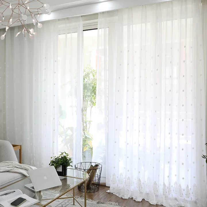 

luxury White Embroidery Tulle Sheer Window Curtains for Living Room the Bedroom Modern Lace Voile Curtains Fabric Drapes