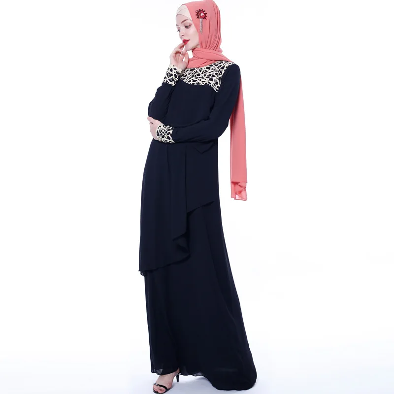 Мусульманское шифоновое макси платье роскошное с длинным рукавом плюс размер
