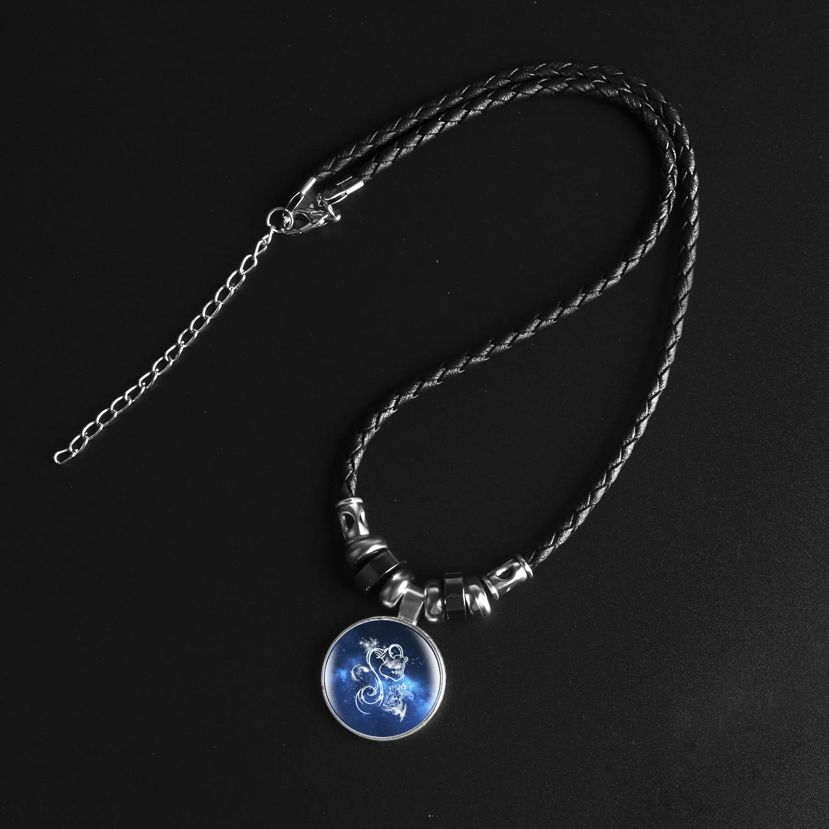 Ожерелье KCALOE в стиле панк ожерелье из кожи со стеклянным зодиаком посеребренное