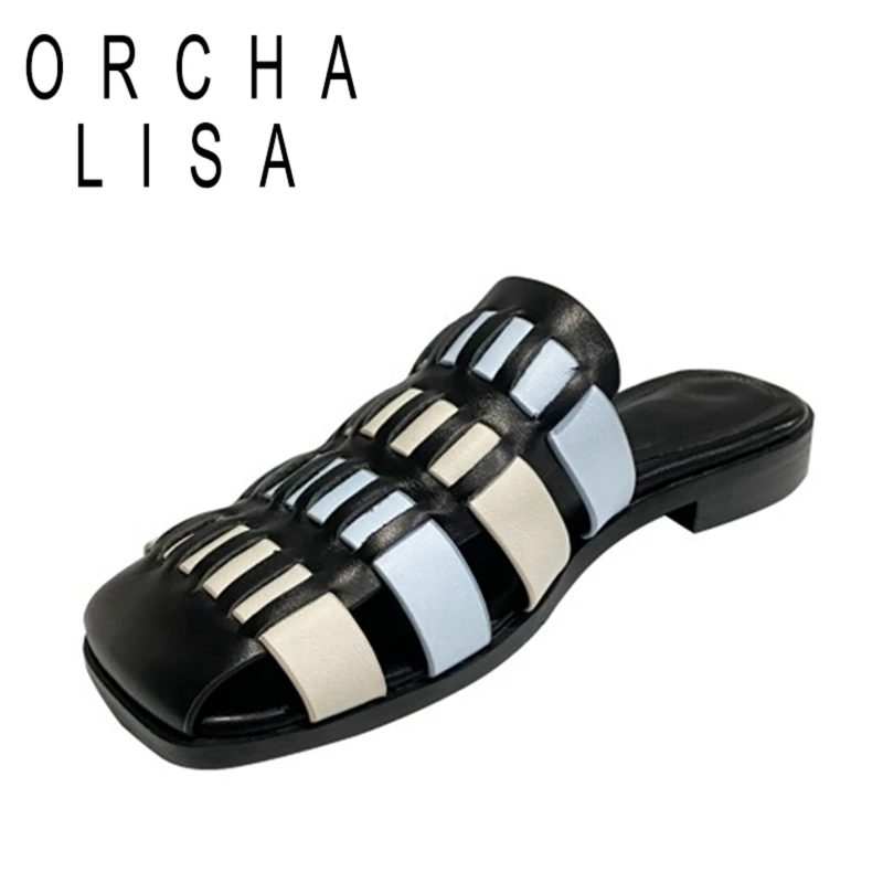 

ORCHA LISA/Женская обувь; Удобная обувь; Большие женские сапоги из натуральной кожи; Женские шлепанцы с оплеткой квадратный носок с петлей на пят...