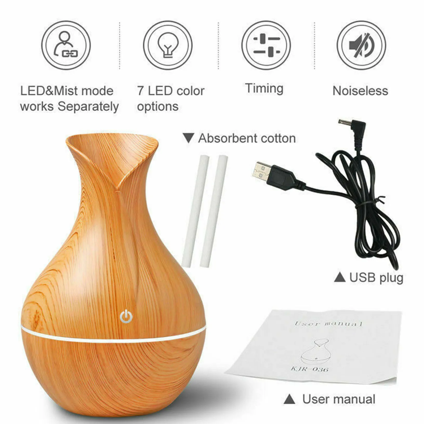 Electric Air Humidifier Essential Aroma Oil Diffuser Ultrasonic Wood Grain Humidifier USB...
