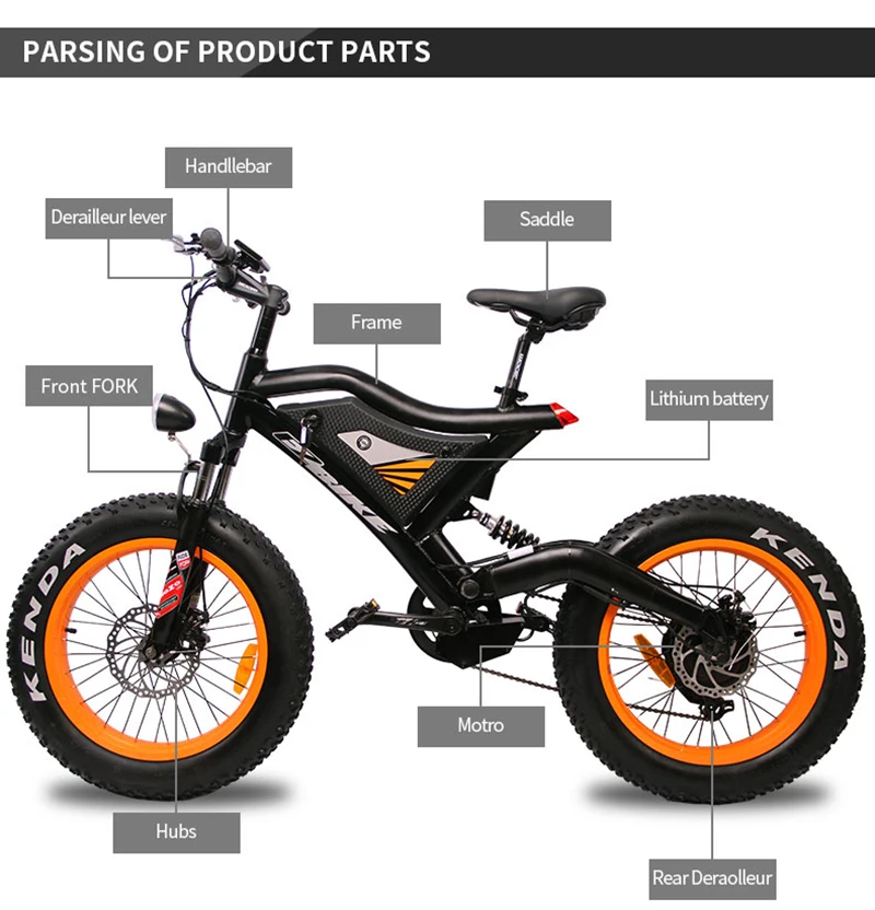 Электрический горный велосипед EZBIKE с расширенной конфигурацией, 48 В, 500 Вт, бесщеточный мотор, складной велосипед с толстыми шинами, пляжный электрический мопед