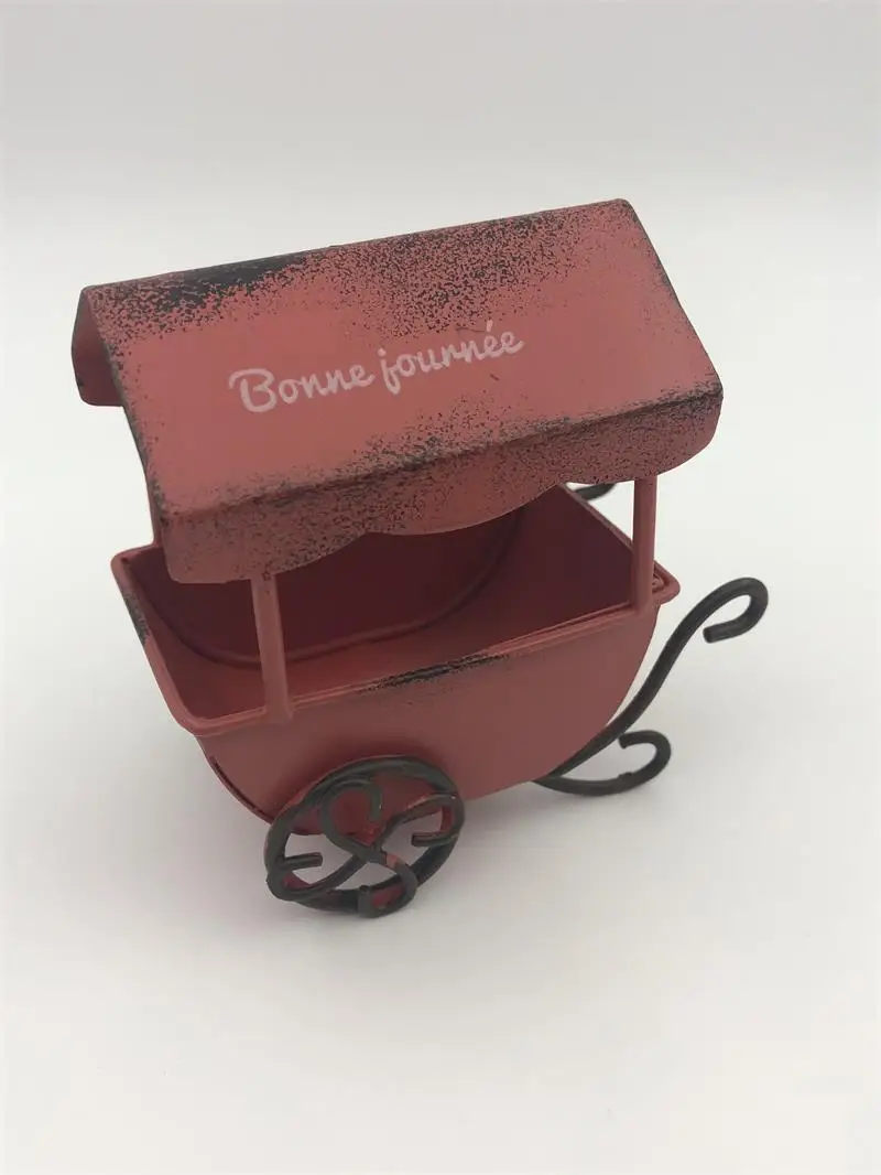 6Pcs/Lot 8.5x5.5xH8.5CM Mini garden carts iron wagons Francais Bonne journee Dollhouse Accessories antique red building | Дом и сад