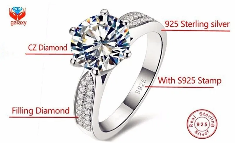 Акция! Женское кольцо из серебра 100% пробы с фианитом 3 карата 8 мм | Украшения и