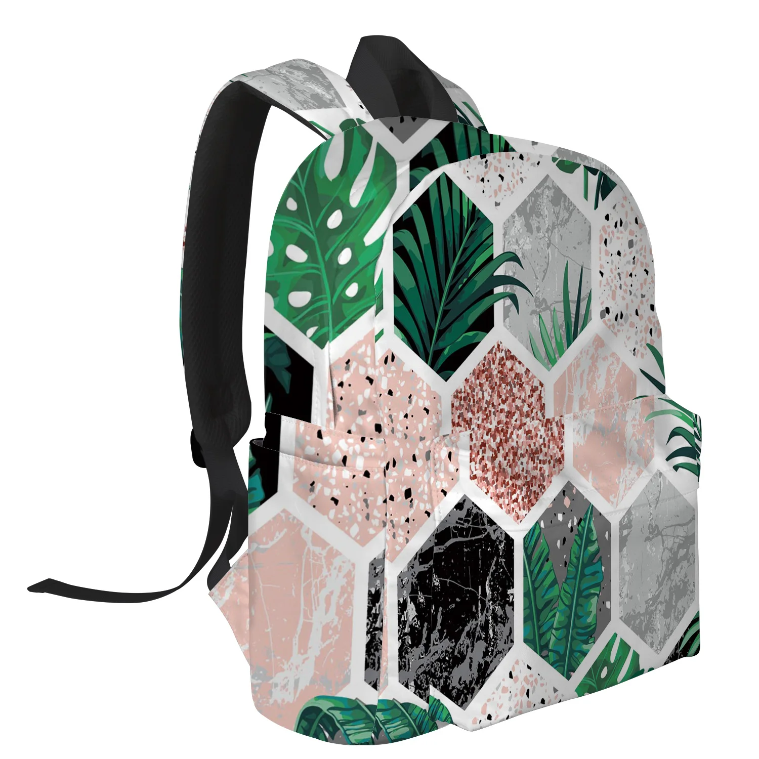 Рюкзак с зеленым зерном и мраморным цветком для подростков дорожные сумки