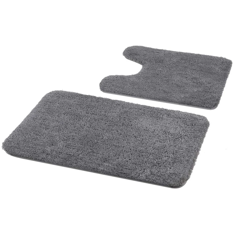 Offerte Set Di Tappeti Da Bagno 2 Set-tappetino Da Bagno Morbido Shaggy E Tappeto Da Toilette A Forma Di U, Lavaggio In Lavatrice Antiscivolo/assorbente A Secco-caffè E Grigio