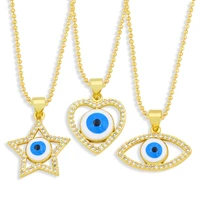 gold plated chain enamel blue evil eye pendant necklaces for women crystal inlaid zircon hollow starroundheart choker jewelry