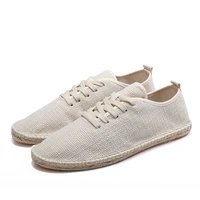 new style vintage linen lace cloth shoes plain coloured canvas shoes summer breathable mens shoes lovers fisherman footwear