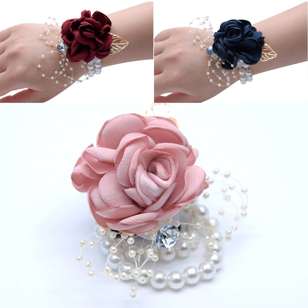 Свадебная брошь в виде розы на запястье с жемчугом для невесты подружки