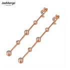 JeeMango розовое золото нержавеющая сталь вечерние цепь кисточкой, серьги для женщин и девушек, в богемном стиле, фианиты, кристаллы свисающие серьги ювелирные изделия JE20078