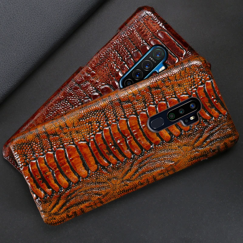 

Genuine Leather Phone Case For Realme 3 6 5 Pro Q XT X X2 X50 pro Case Cowhide Ostrich Foot Texture Cover