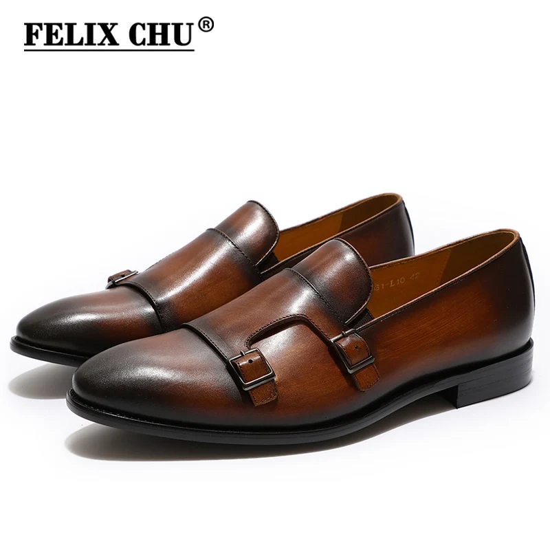 Handmade Men's Dress Shoes Mens Leather Casual Double Buckles Monk Strap Loafer Slip-On Men for Formal Wedding Party | Обувь
