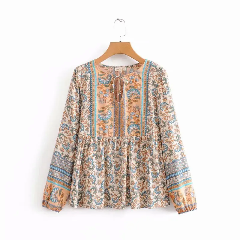 Женские топы Boho винтажные свободные блузки с цветочным принтом женские пляжные