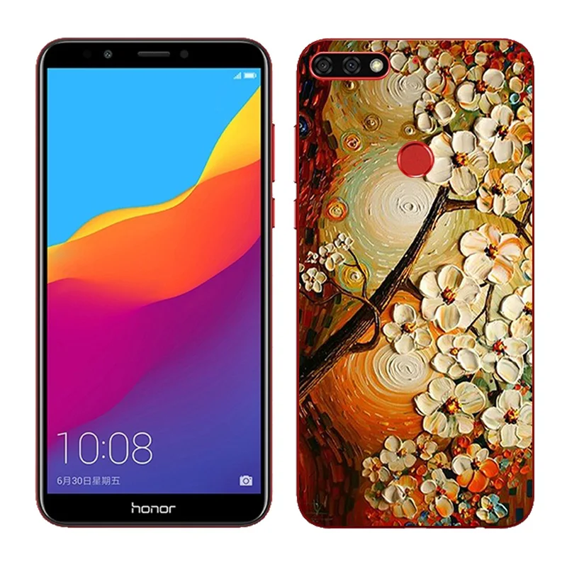 for Huawei Honor 7C Aum-L41 Black Matte Phone Cases Oil Painted Soft Silicone TPU Fitted 5.7&quot Cover | Мобильные телефоны и