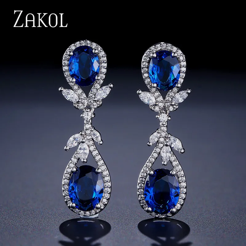 ZAKOL модный дизайн 2 шт капли воды кубический циркон Висячие серьги для женщин
