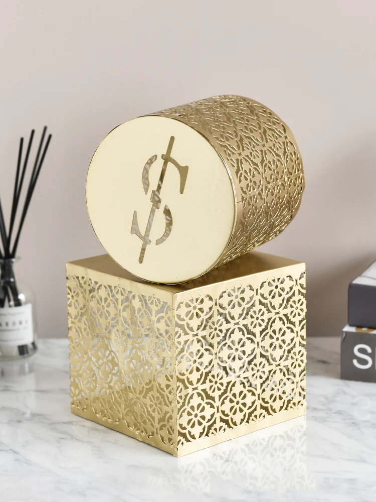 Золотой выдолбленный Копилка Персонализированная кованая железная Закрытая